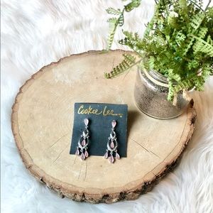 Cookie Lee Pink Silver Dangle Tassel Tear Earrings